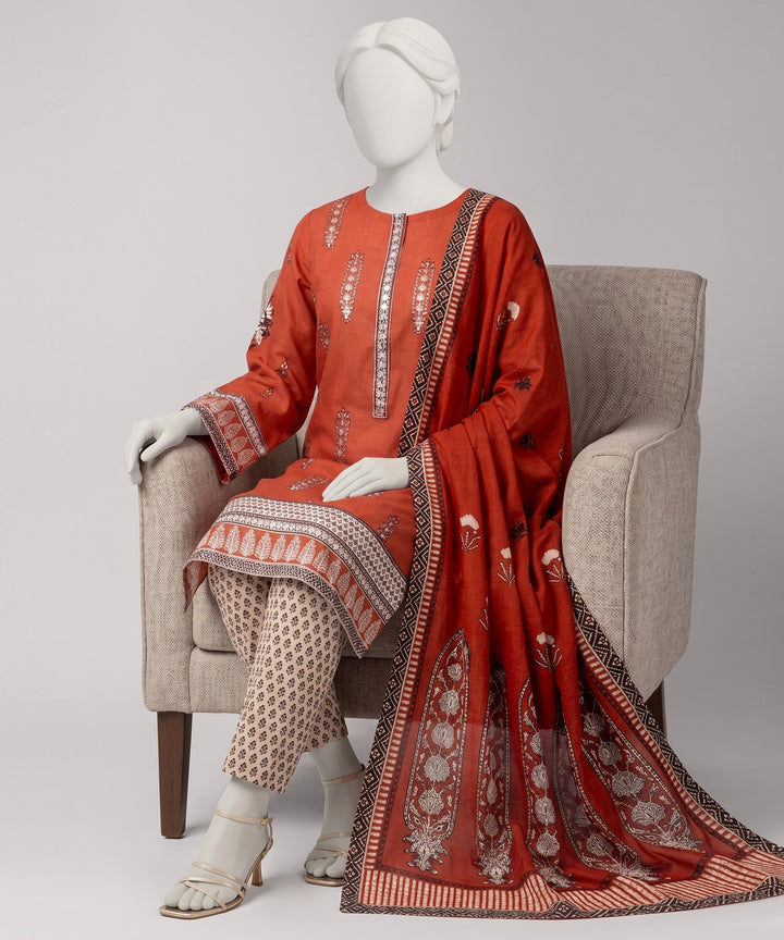 Lawn Rust Unstitched Suit - J. Junaid Jamshed