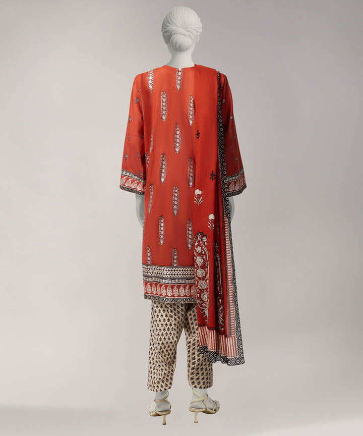 Lawn Rust Unstitched Suit - J. Junaid Jamshed