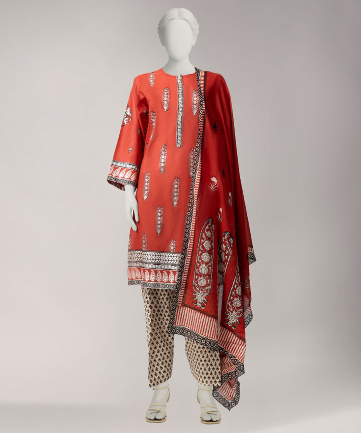 Lawn Rust Unstitched Suit - J. Junaid Jamshed