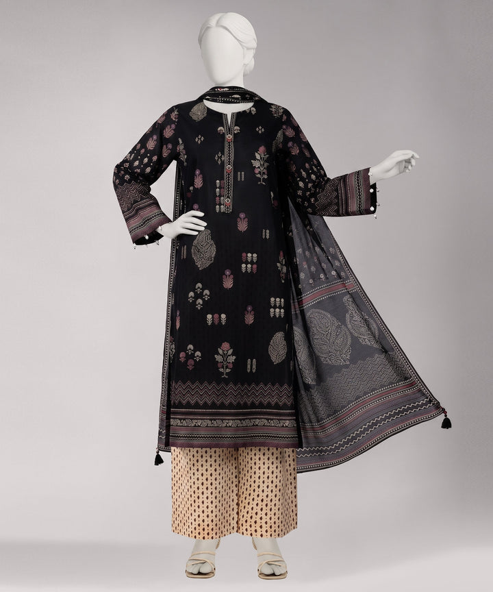 Lawn Black Unstitched Suit - J. Junaid Jamshed