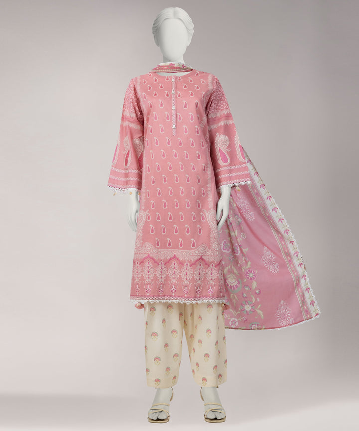 Lawn Pink Unstitched Suit - J. Junaid Jamshed