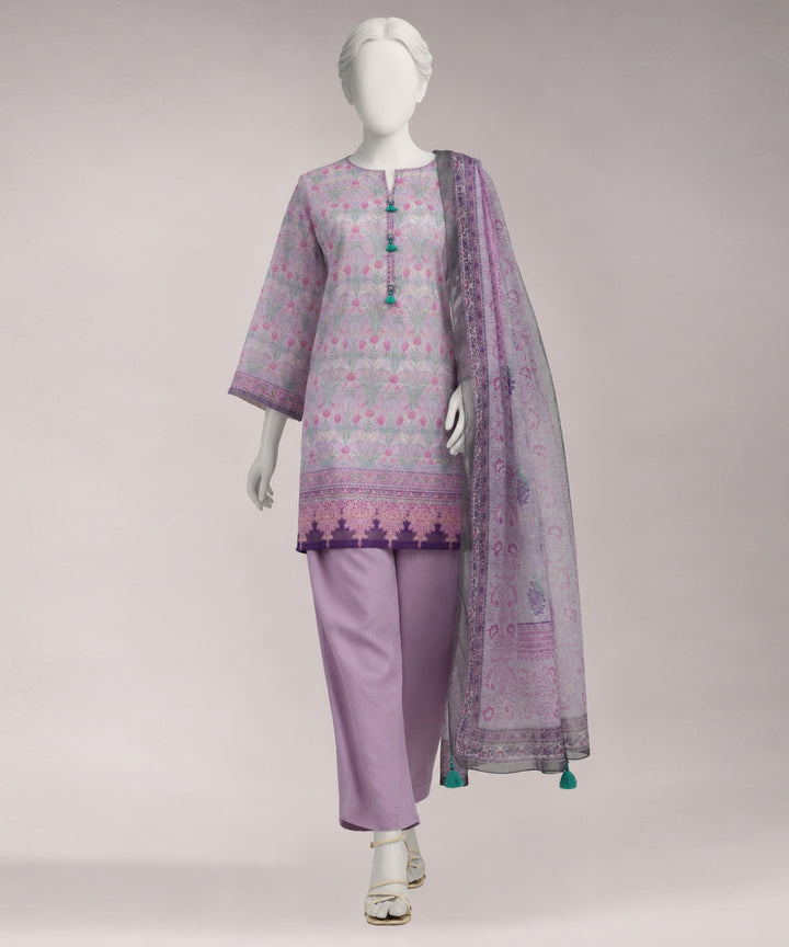 Lawn Purple Unstitched Suit - J. Junaid Jamshed