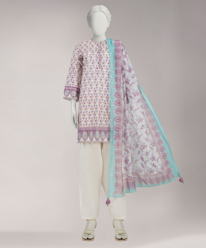 Lawn Off White Unstitched Suit - J. Junaid Jamshed