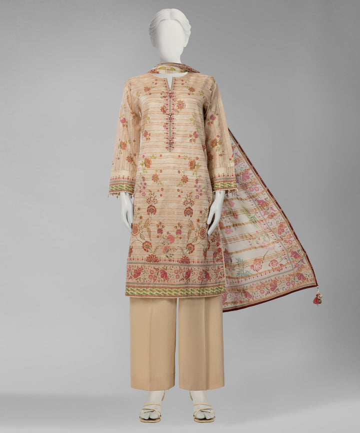 Jacquard Beige Unstitched Suit - J. Junaid Jamshed