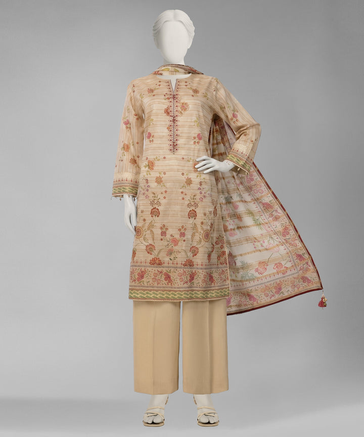 Jacquard Beige Unstitched Suit - J. Junaid Jamshed