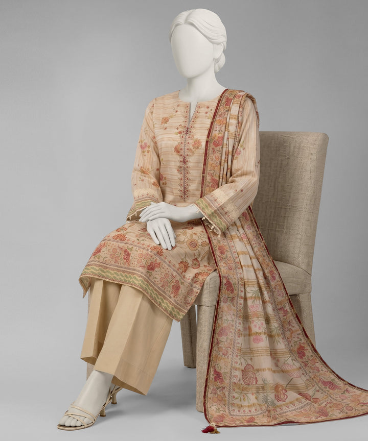 Jacquard Beige Unstitched Suit - J. Junaid Jamshed