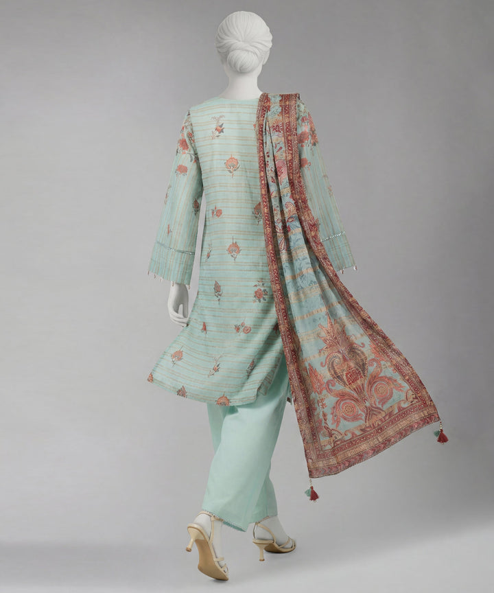 Jacquard Sea Green Unstitched Suit - J. Junaid Jamshed