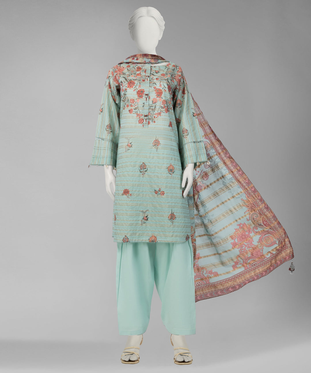 Jacquard Sea Green Unstitched Suit - J. Junaid Jamshed