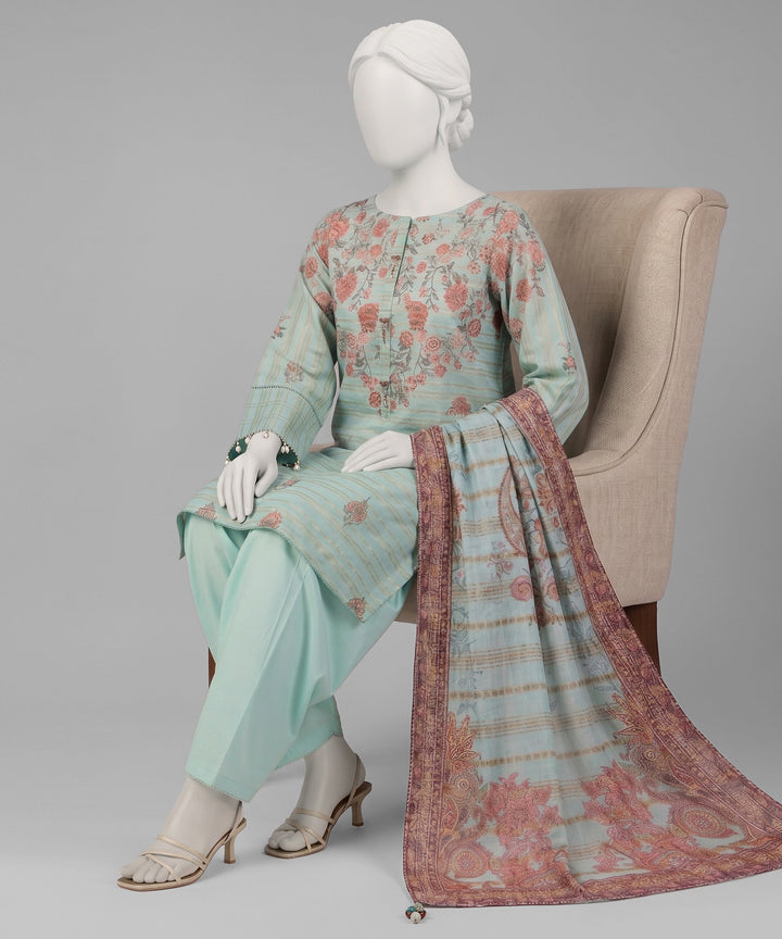 Jacquard Sea Green Unstitched Suit - J. Junaid Jamshed