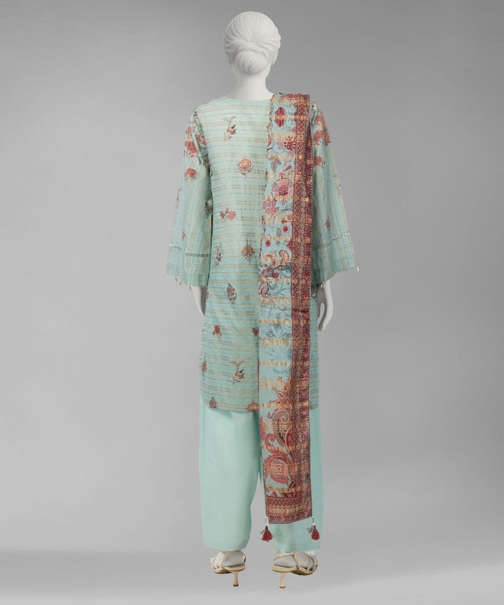 Jacquard Sea Green Unstitched Suit - J. Junaid Jamshed