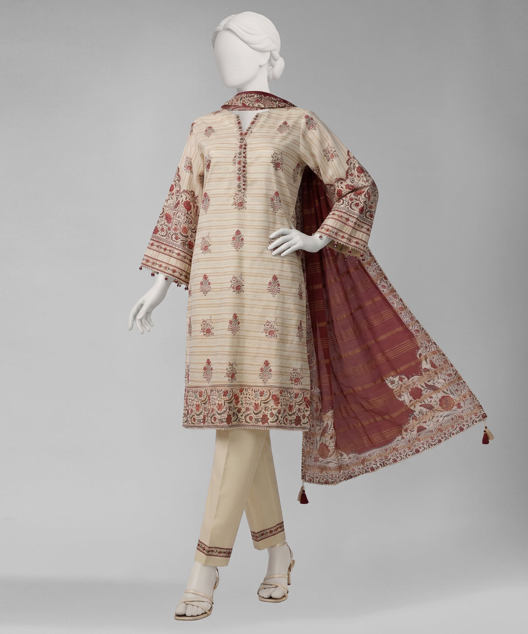Jacquard Ivory Unstitched Suit - J. Junaid Jamshed