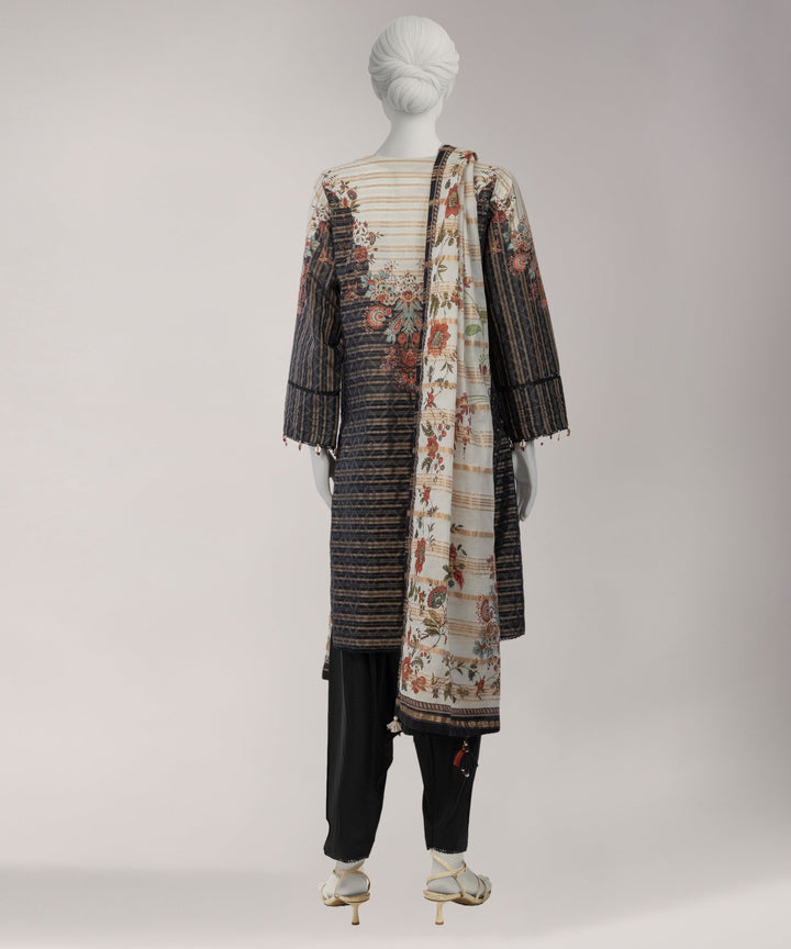 Jacquard Black Unstitched Suit - J. Junaid Jamshed