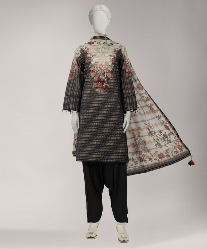 Jacquard Black Unstitched Suit - J. Junaid Jamshed