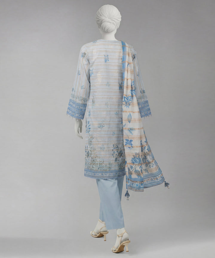 Jacquard Sky Blue Unstitched Suit - J. Junaid Jamshed
