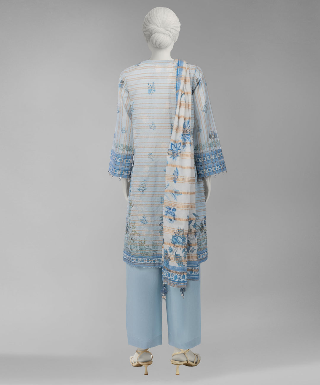 Jacquard Sky Blue Unstitched Suit - J. Junaid Jamshed