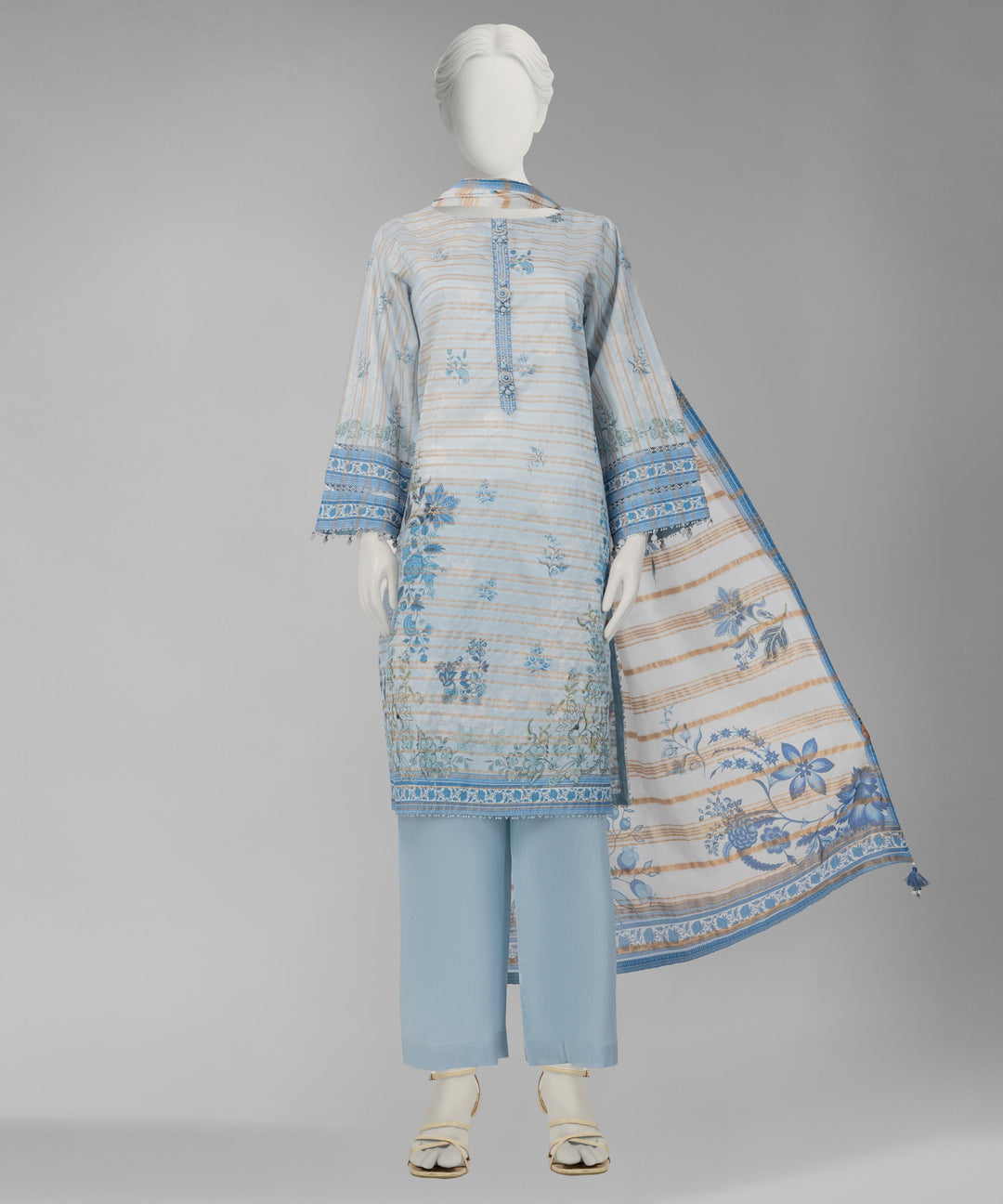 Jacquard Sky Blue Unstitched Suit - J. Junaid Jamshed