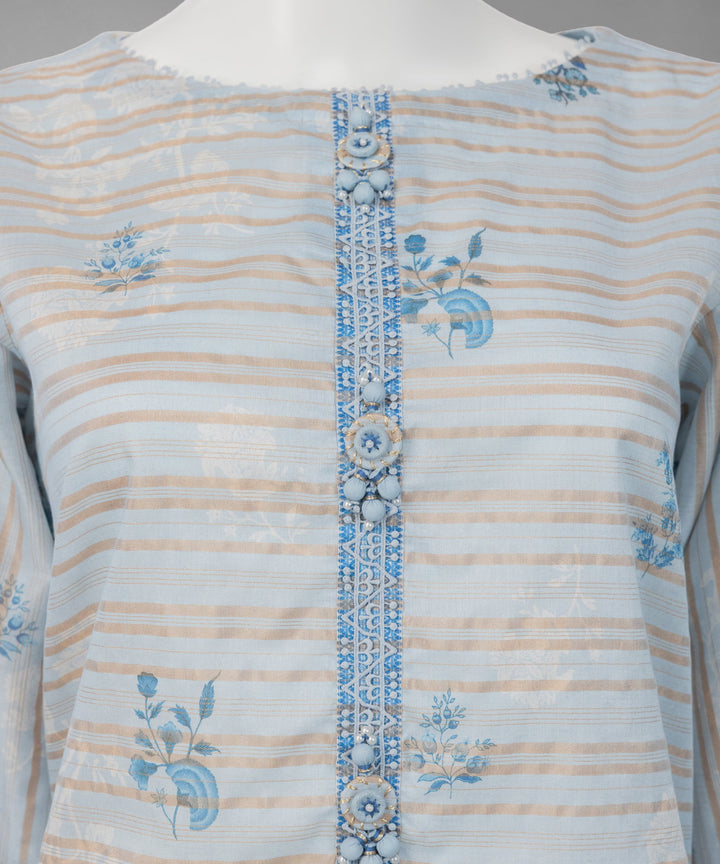 Jacquard Sky Blue Unstitched Suit - J. Junaid Jamshed