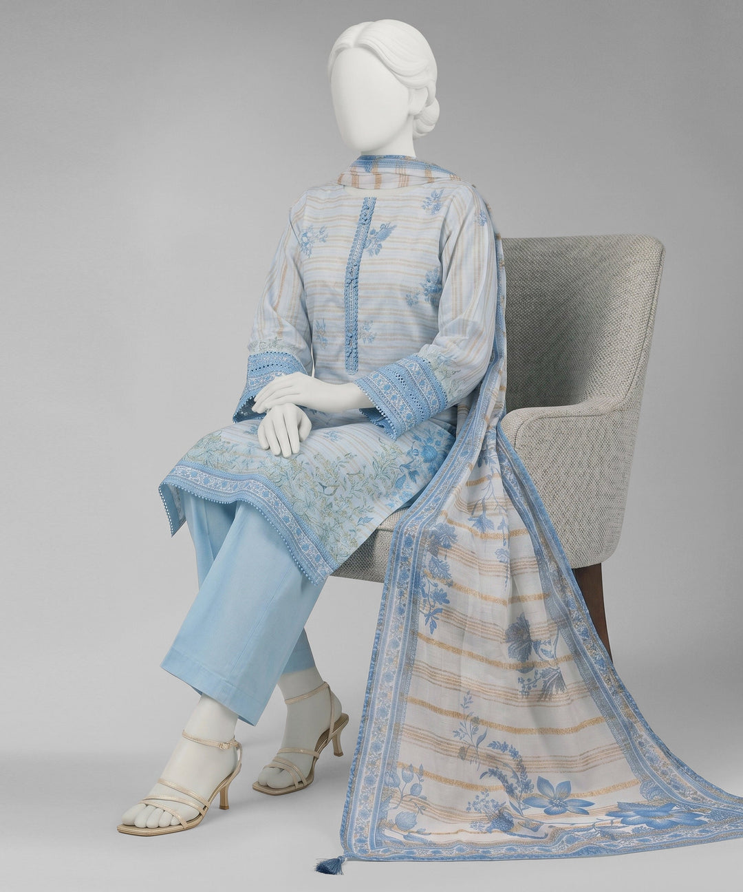 Jacquard Sky Blue Unstitched Suit - J. Junaid Jamshed