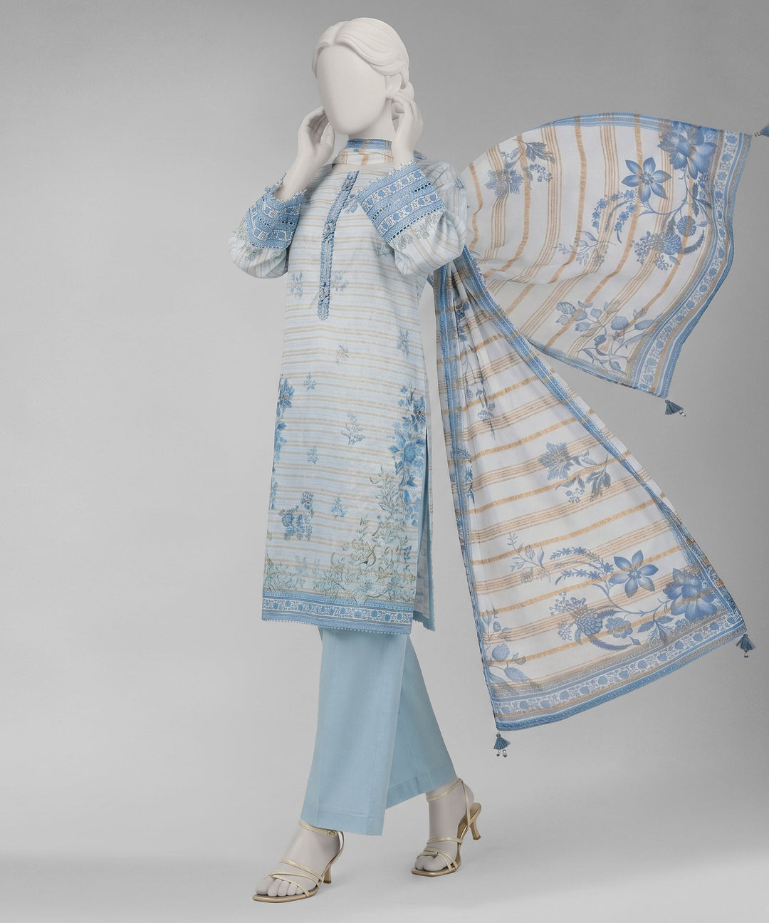 Jacquard Sky Blue Unstitched Suit - J. Junaid Jamshed