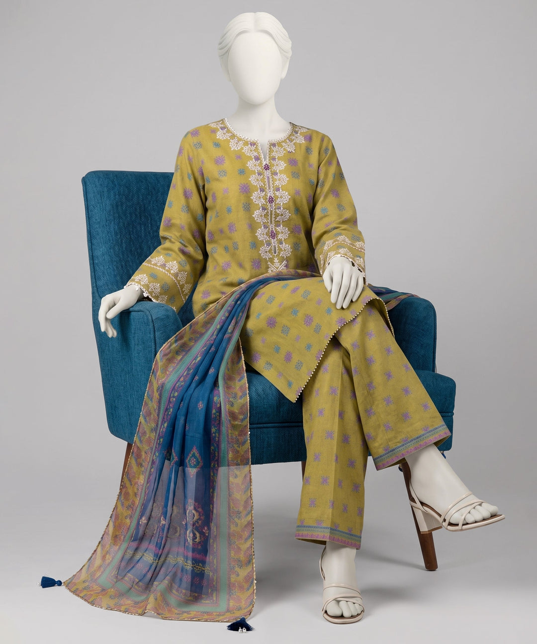 Lawn Multicolor Unstitched Suit - J. Junaid Jamshed