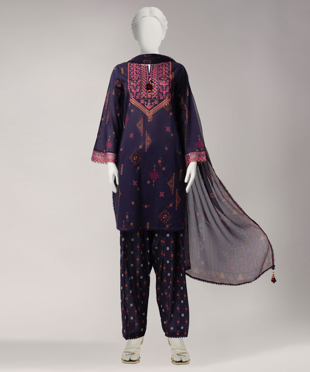 Lawn Multicolor Unstitched Suit - J. Junaid Jamshed