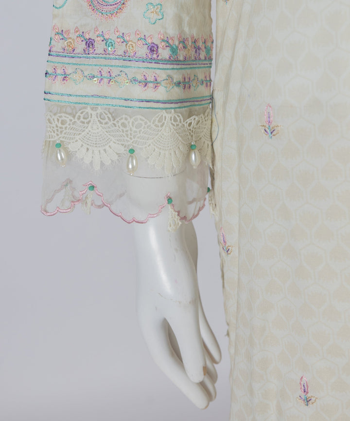 Lawn Beige Unstitched Suit - J. Junaid Jamshed