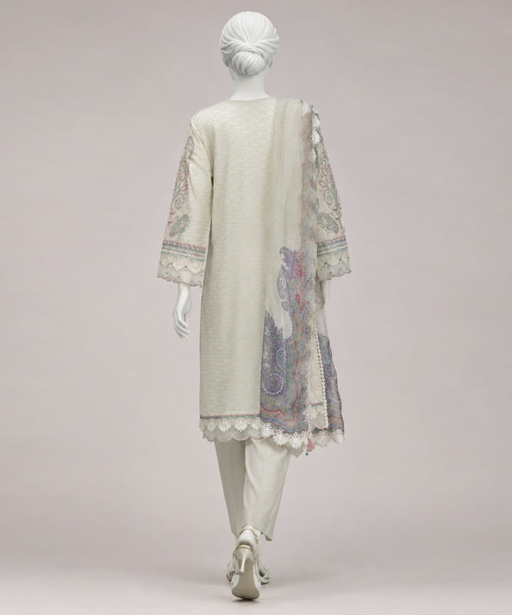 Lawn Beige Unstitched Suit - J. Junaid Jamshed