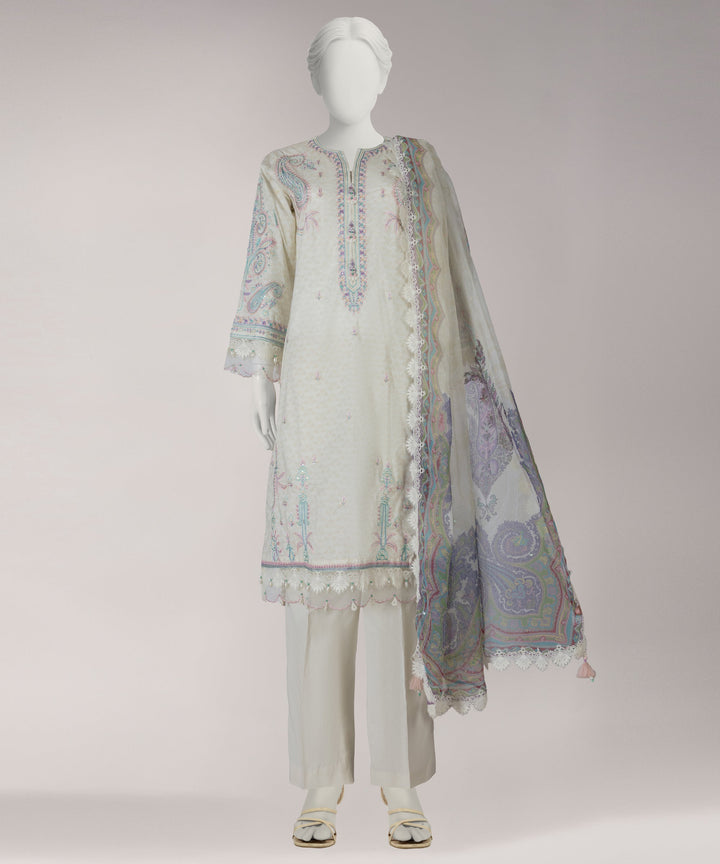Lawn Beige Unstitched Suit - J. Junaid Jamshed