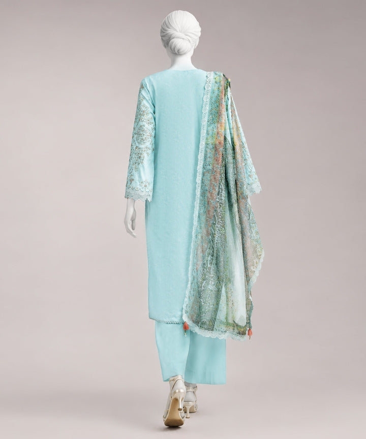 Lawn Blue Unstitched Suit - J. Junaid Jamshed