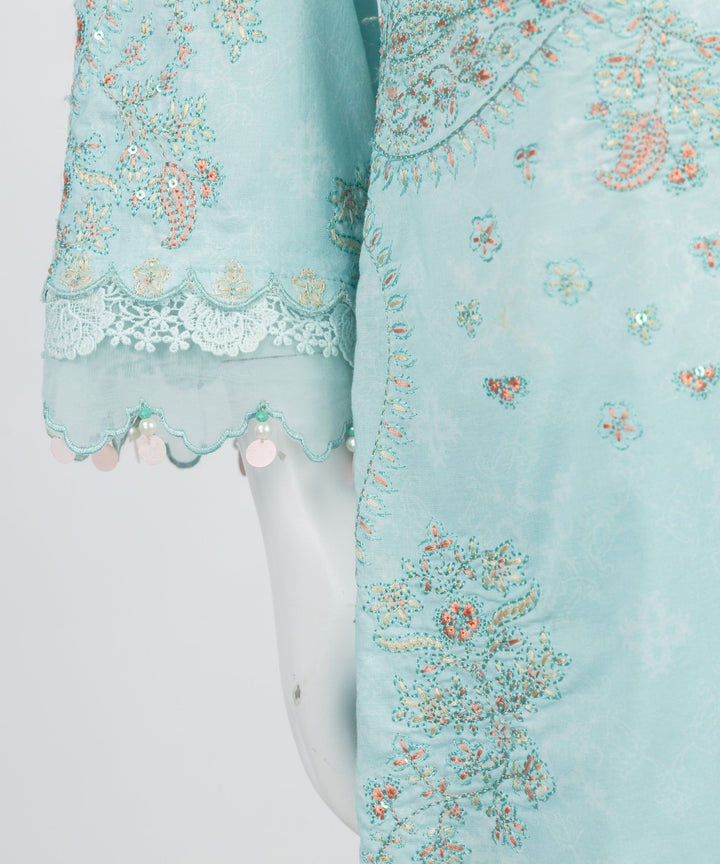 Lawn Blue Unstitched Suit - J. Junaid Jamshed