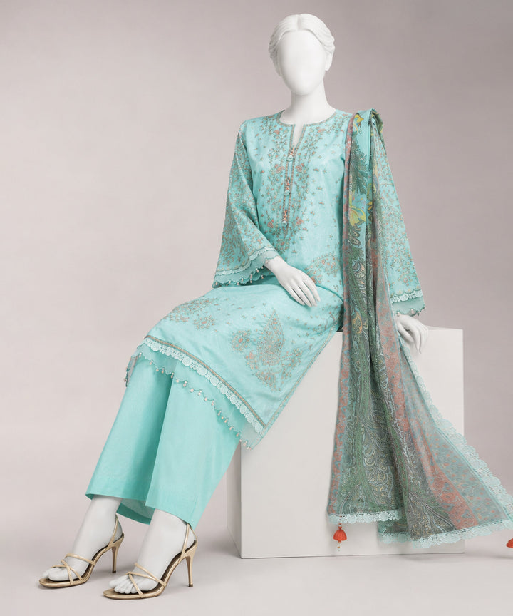 Lawn Blue Unstitched Suit - J. Junaid Jamshed