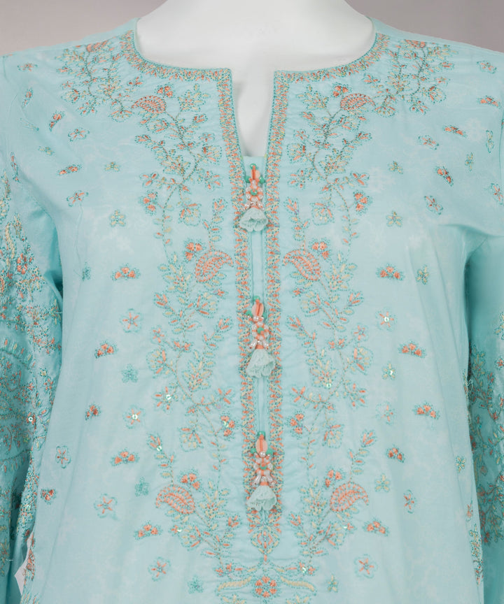 Lawn Blue Unstitched Suit - J. Junaid Jamshed