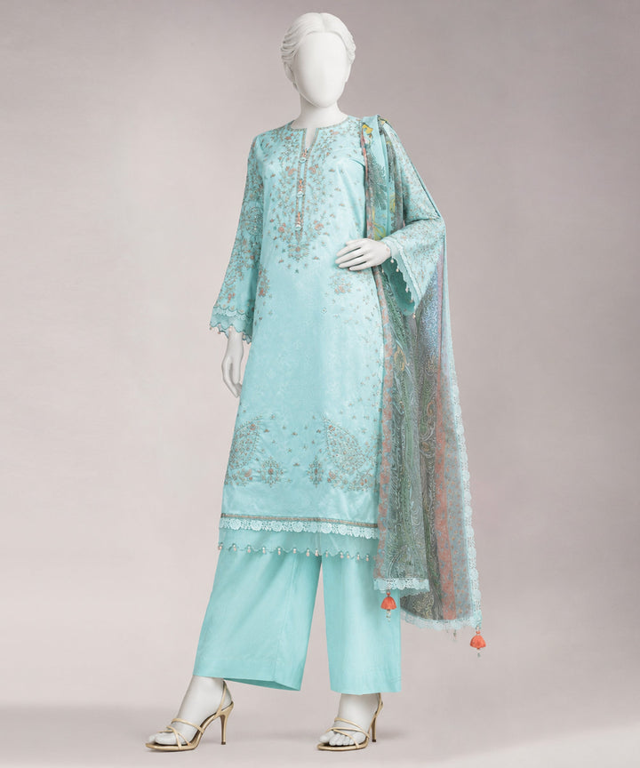 Lawn Blue Unstitched Suit - J. Junaid Jamshed