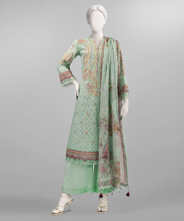 Lawn Green Unstitched Suit - J. Junaid Jamshed
