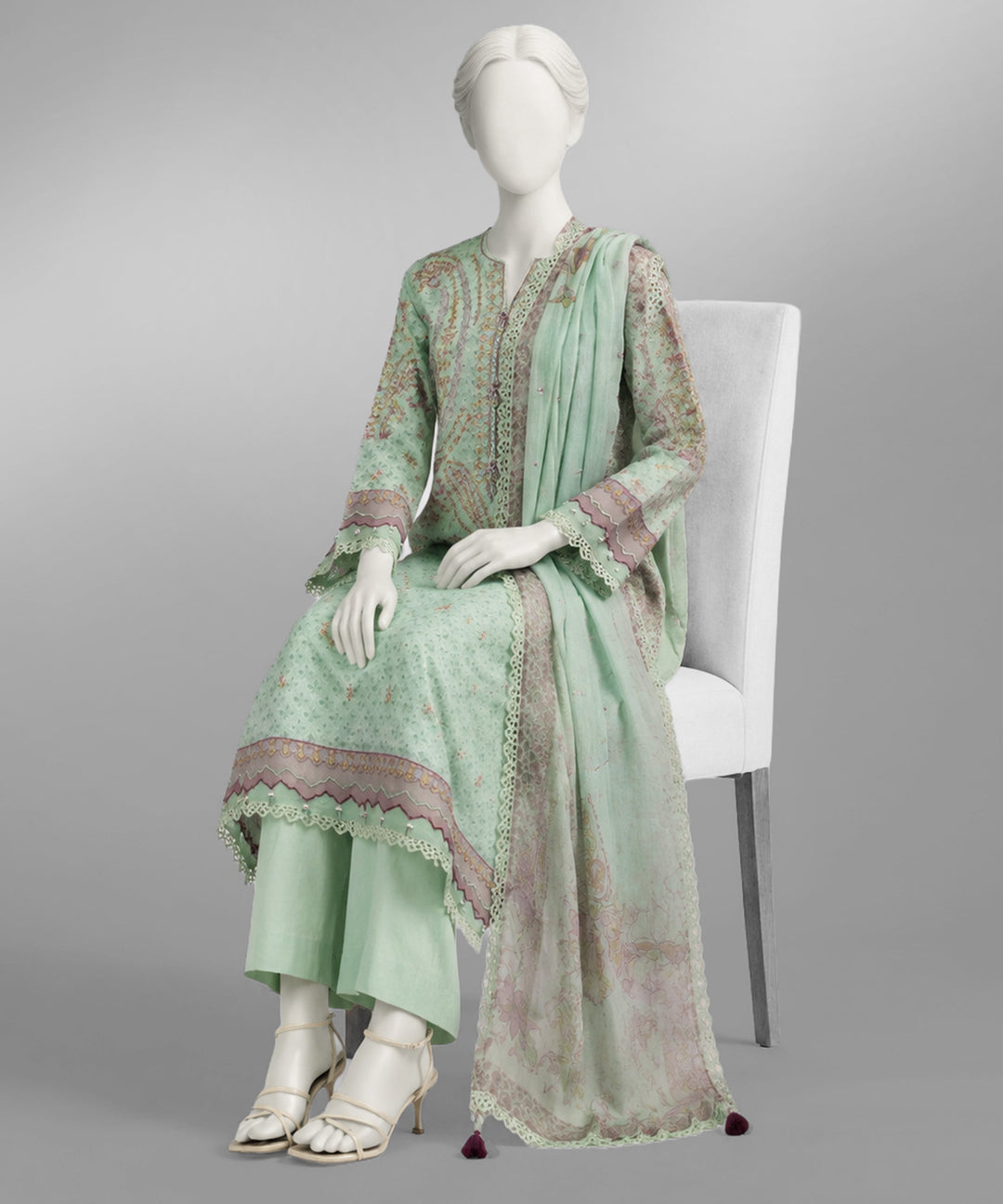 Lawn Green Unstitched Suit - J. Junaid Jamshed