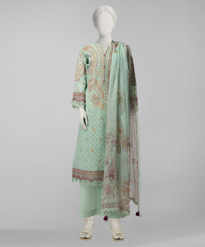 Lawn Green Unstitched Suit - J. Junaid Jamshed
