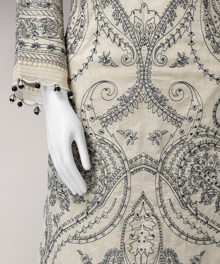 Lawn Ivory Unstitched Suit - J. Junaid Jamshed