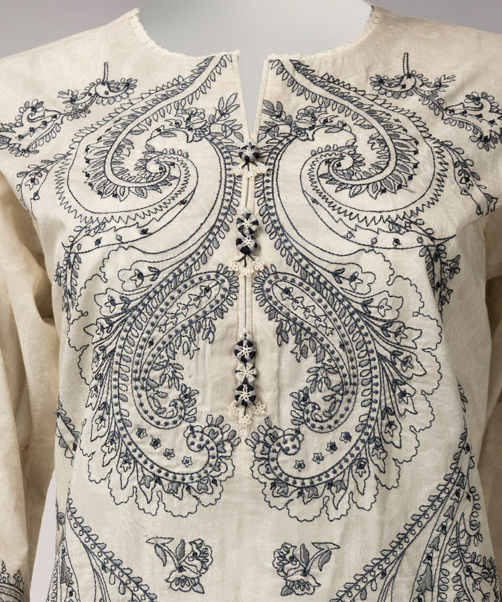 Lawn Ivory Unstitched Suit - J. Junaid Jamshed