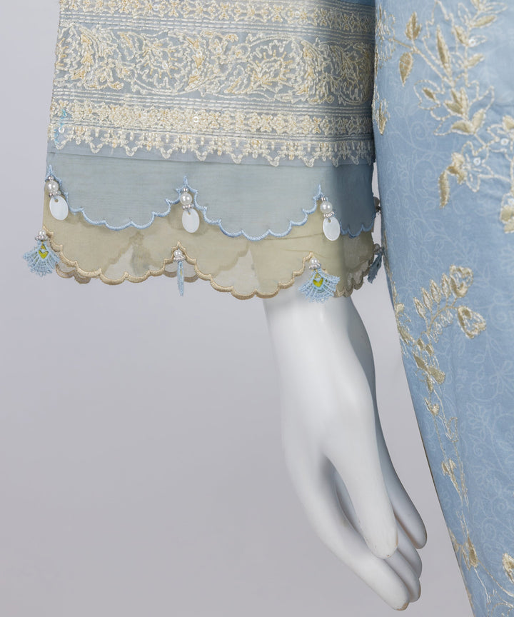 Lawn Blue Unstitched Suit - J. Junaid Jamshed