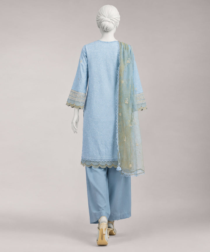 Lawn Blue Unstitched Suit - J. Junaid Jamshed