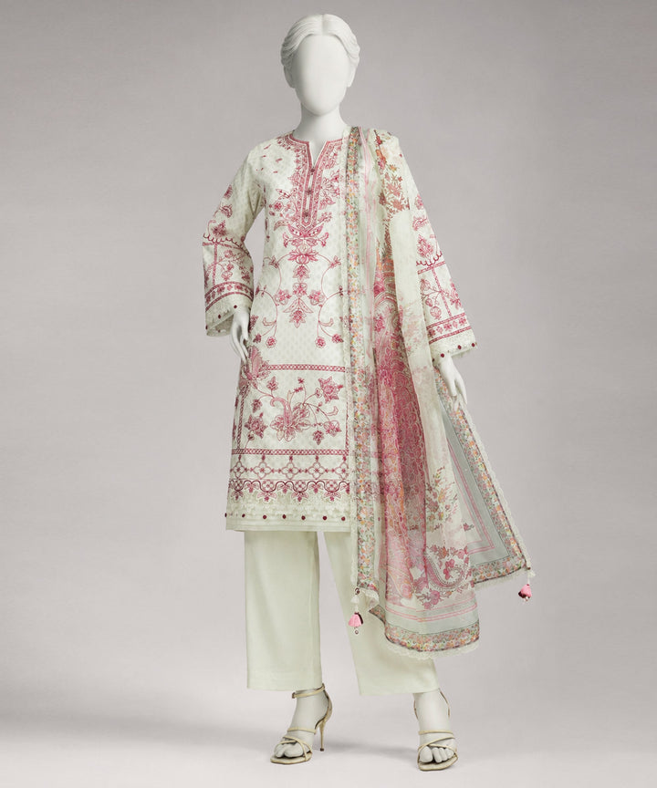Lawn Cream Unstitched Suit - J. Junaid Jamshed