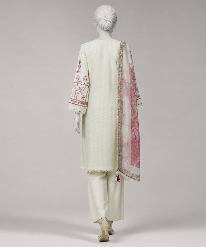 Lawn Cream Unstitched Suit - J. Junaid Jamshed