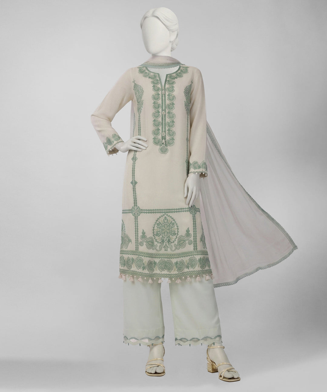Lawn Off White Unstitched Suit - J. Junaid Jamshed