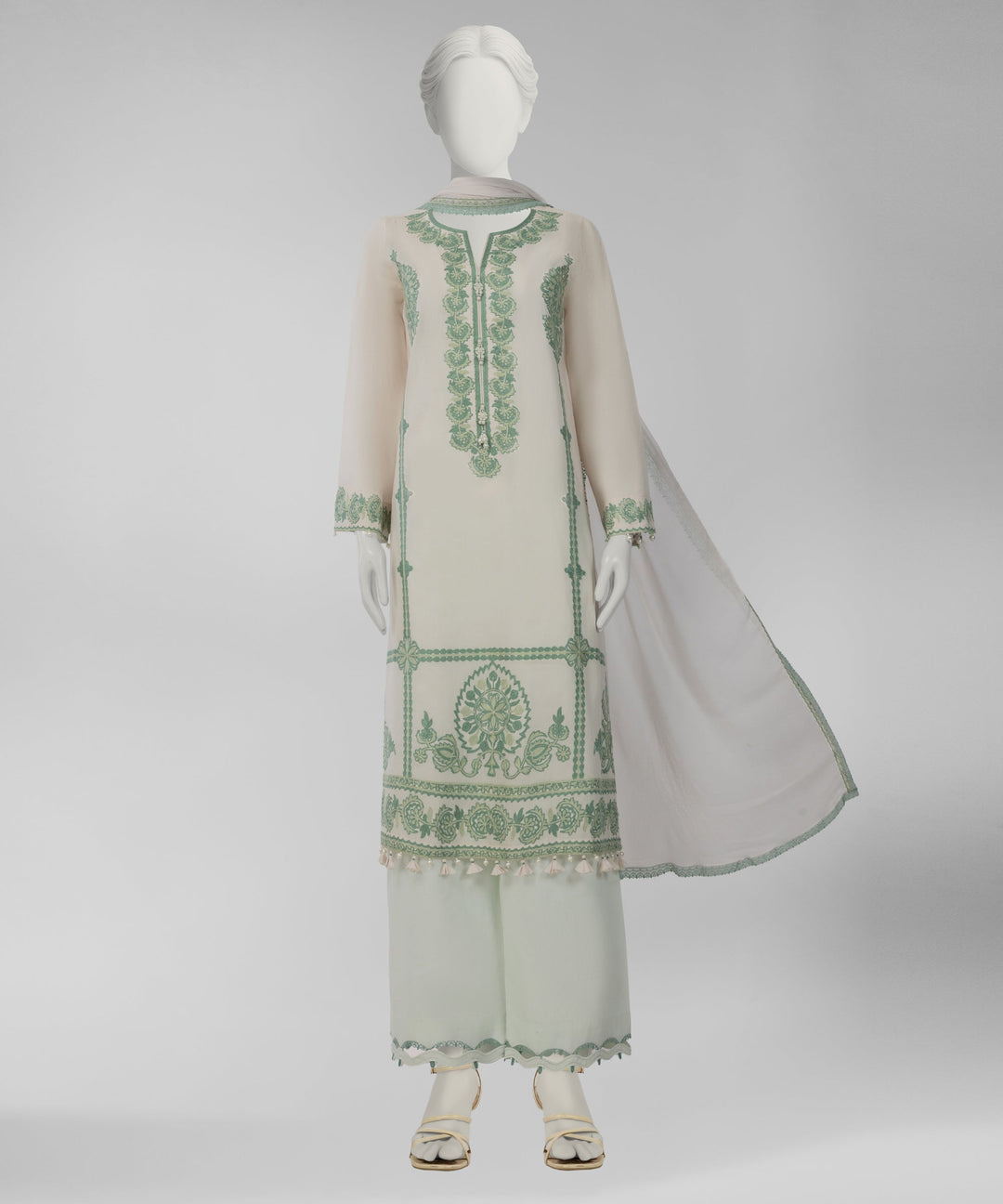 Lawn Off White Unstitched Suit - J. Junaid Jamshed