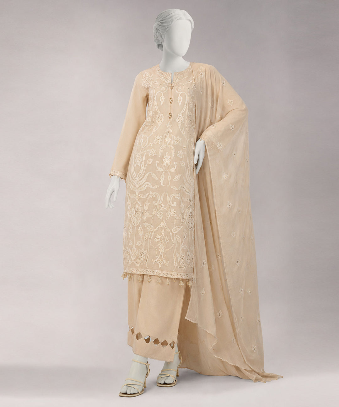 Lawn Beige Unstitched Suit - J. Junaid Jamshed