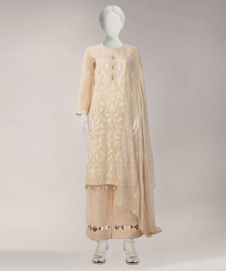 Lawn Beige Unstitched Suit - J. Junaid Jamshed