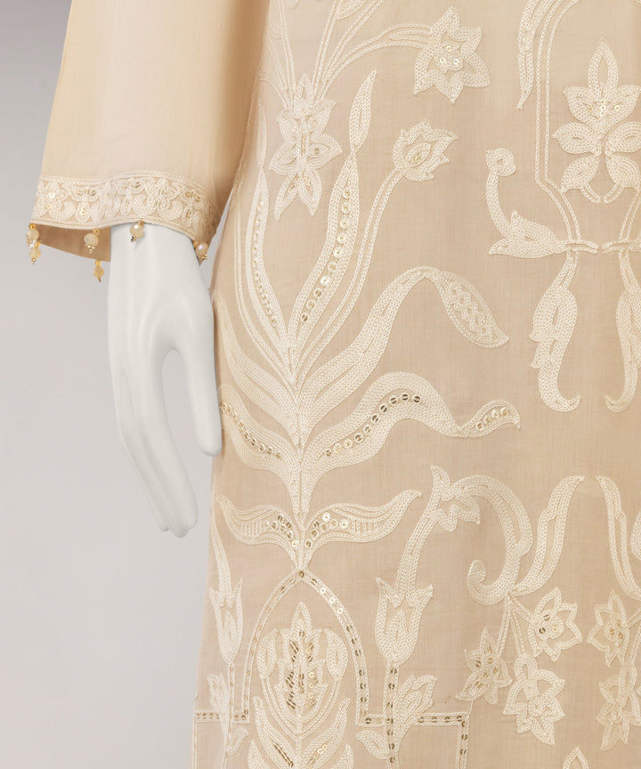 Lawn Beige Unstitched Suit - J. Junaid Jamshed