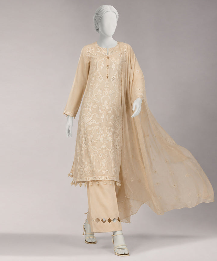 Lawn Beige Unstitched Suit - J. Junaid Jamshed