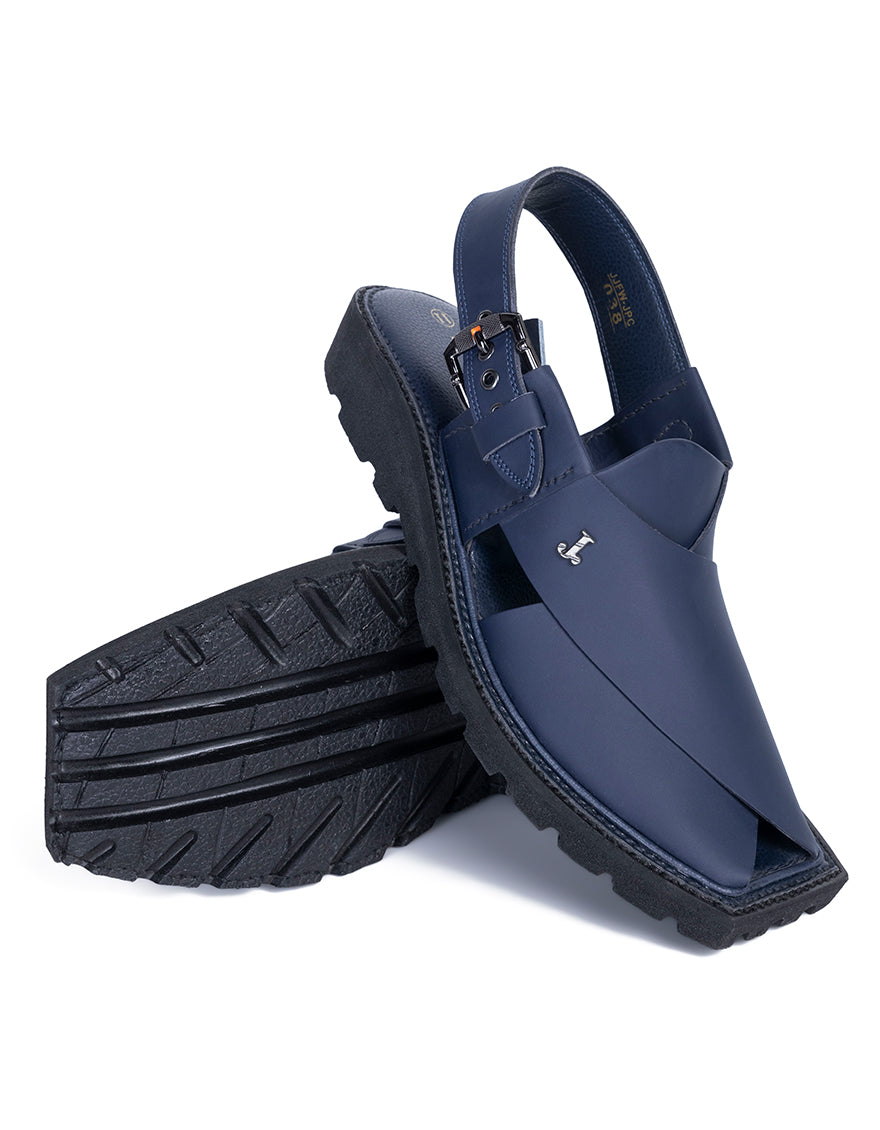 Plain Blue Peshawari Chappal - J. Junaid Jamshed