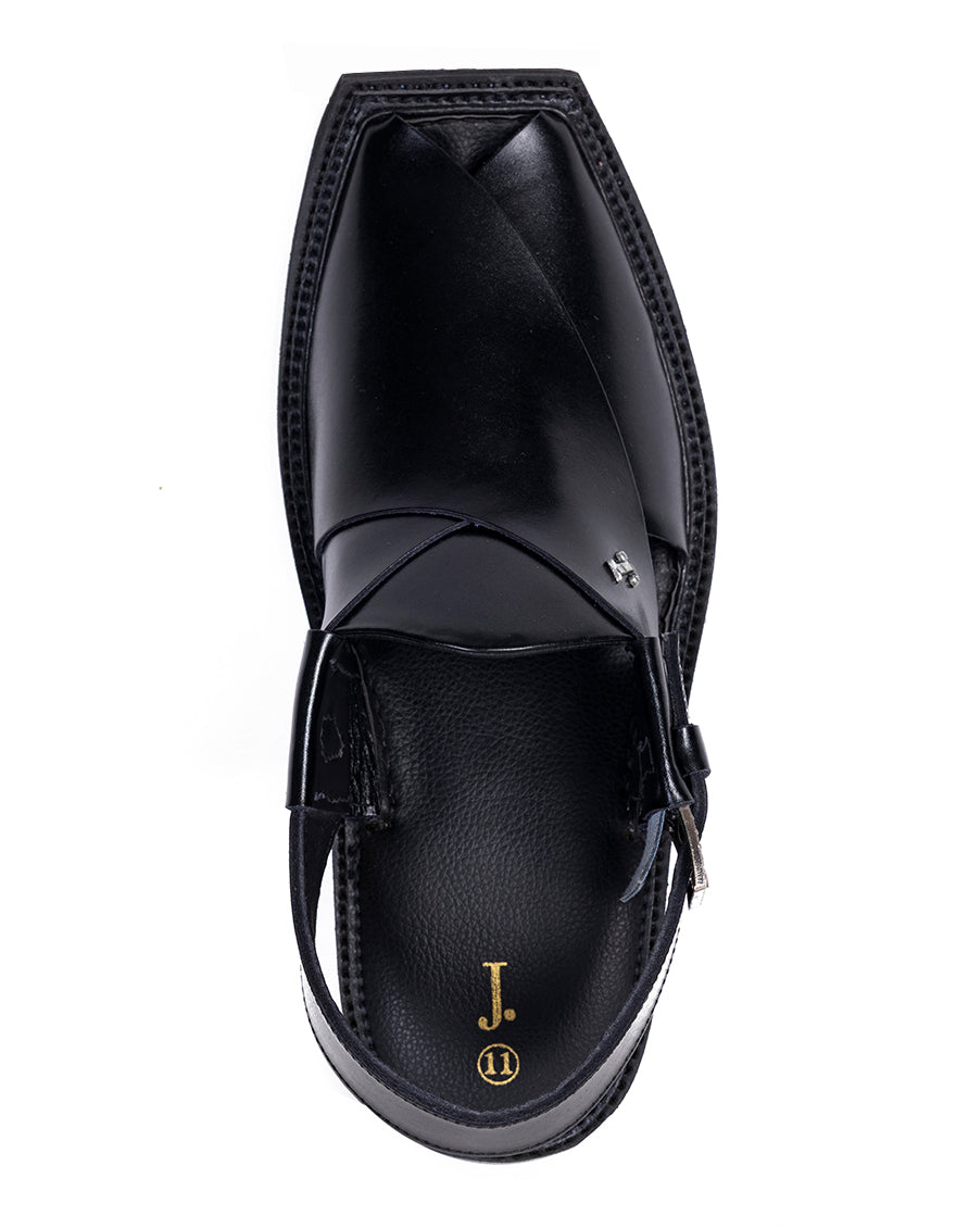 Plain Black Peshawari Chappal - J. Junaid Jamshed